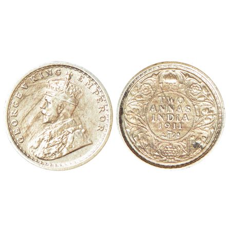 George V, silver 2 annas, 1911, Calcutta mint, no dot, pig type, PR 564; GK 1107, 1.46g. G
