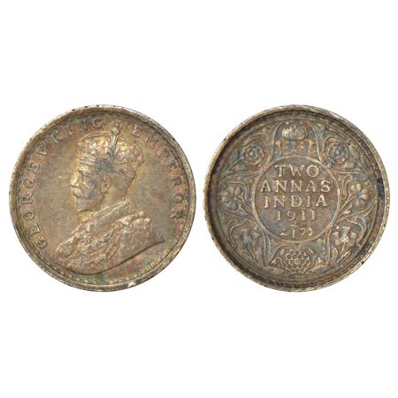 George V, silver 2 annas, 1911, Calcutta mint, no dot, pig type, PR 564; GK 1107, 1.46g. A