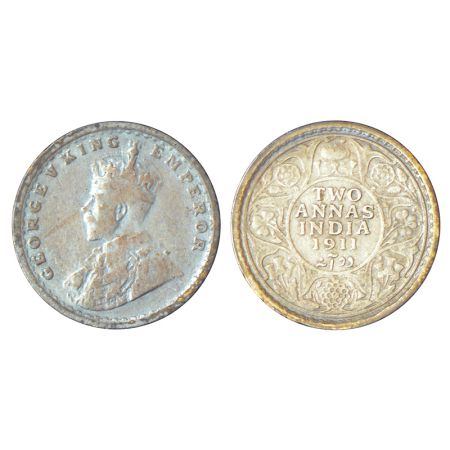 George V, silver 2 annas, 1911, Calcutta mint, no dot, pig type, PR 564; GK 1107, 1.43g. V