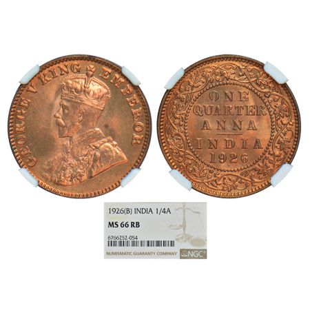 George V, copper ¼ anna, 1926, Bombay mint, dot, PR 679; GK 1183. NGC graded MS66RB, Very 