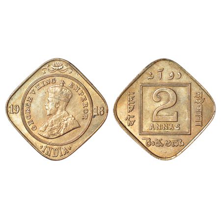 George V, cupro-nickel 2 annas, 1918, Bombay mint, dot, PR 894; GK 1119, 5.86g. Uncirculat
