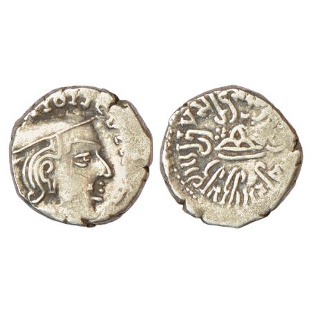 Western Kshatrapas, Karddamaka dynasty, silver drachm of Rudrasena II s/o Viradaman as Mah