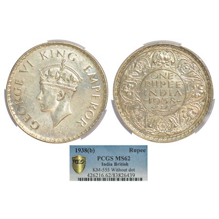 George VI, silver rupee, 1938, Bombay mint, A/I/no dot, PR 233; GK 1254. PCGS graded MS62,