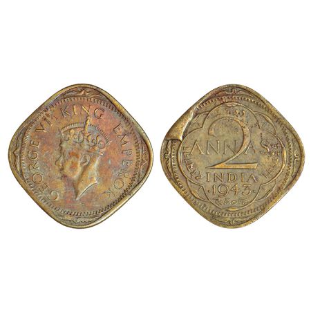 George VI, nickel brass 2 annas, 1943, Bombay mint, head type II, PR 919; GK 1360-1361, 5.