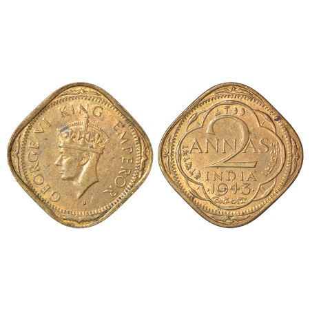 George VI, nickel brass 2 annas, 1943, Bombay mint, head type II, PR 919; GK 1360-1361, 5.