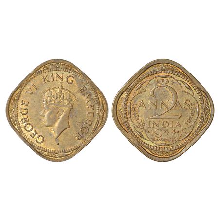 George VI, nickel brass 2 annas, 1944 (small 4), Bombay mint, head type II, PR 920; GK 136