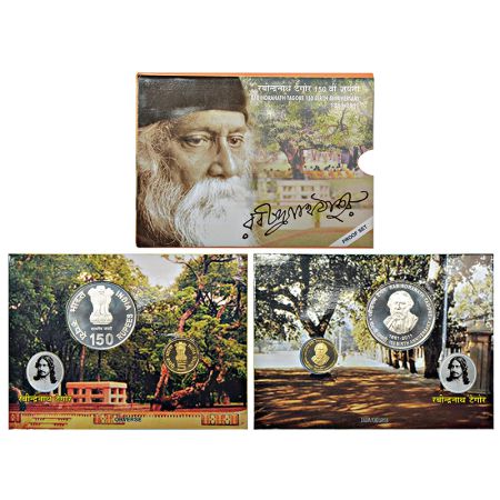 2011, 150th Birth Anniversary of Rabindranath Tagore, Proof set of 2 coins, 150 rupees and