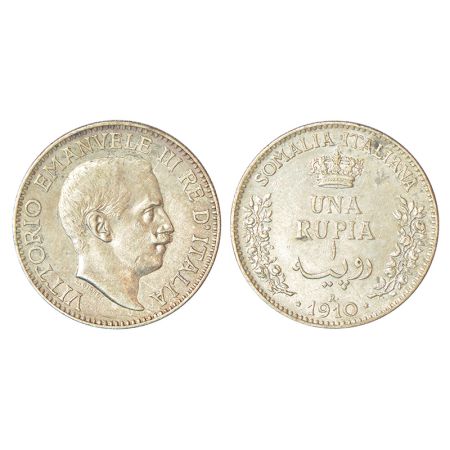 Italian Somaliland, Vittorio Emanuele III, silver una rupia, 1910, KM 6, 11.54g. Obv: Head