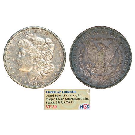 United States of America, silver morgan dollar, 1880, 'S' mintmark, KM 110. Obv: Liberty h