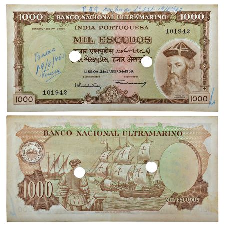 Indo-Portuguese Territories, 1000 Escudos, 7th Issue, dated 2nd January 1959, signed by Fr
