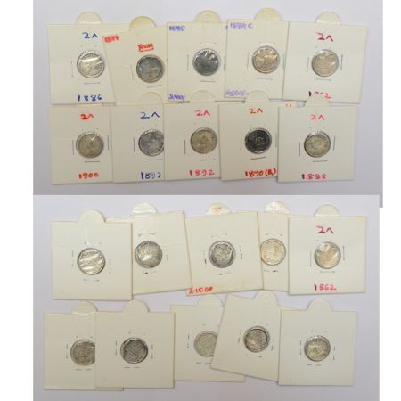 A group of 10 Victoria silver 2 annas, includes Queen and Empress, 1862, 1874, 1875, 1877,