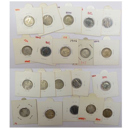 A group of 10 Edward VII silver ¼ rupee, includes 1903, 1904, 1905 (2), 1906, 1907, 1908 (