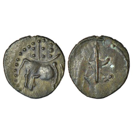 Pallavas of Kanchipuram - uninscribed potin 'bull'-type coin, (c.300-400 AD), Krishnamurth