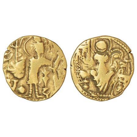 Kidarite Huns in Kashmir - base gold dinar in the name of 'Kidara', middle series, (c.350-