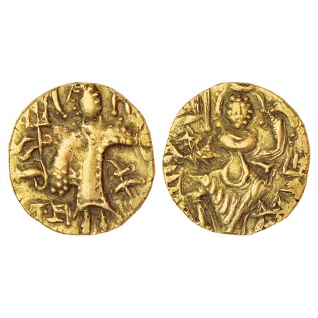 Kidarite Huns, base gold stater/dinara of Shri Vishwama (c.400-450 AD), unpublished in maj