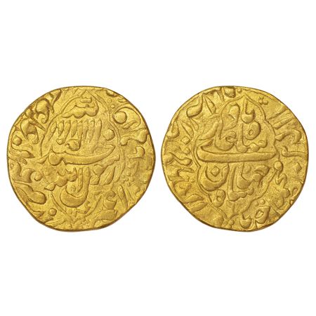 Shah Jahan (1628-1658 AD), gold mohur, Akbarabad mint, AH 1043/RY 6, both sides legend in 