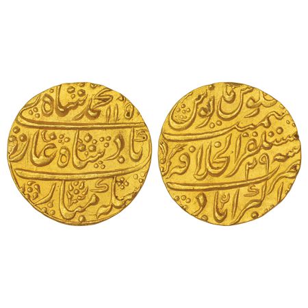 Muhammad Shah (1719-1748 AD), gold mohur, Mustaqir ul-Khilafat Akbarabad mint, AH 115x/RY 