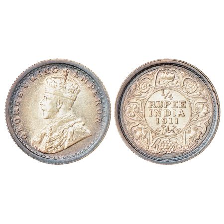 George V, silver ¼ rupee, 1911, Calcutta mint, no dot, pig type, PR 440; GK 1080, 2.90g. A