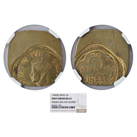George VI, error, nickel brass 2 annas, 1944 (small 4), Bombay mint, head type II, PR 920;