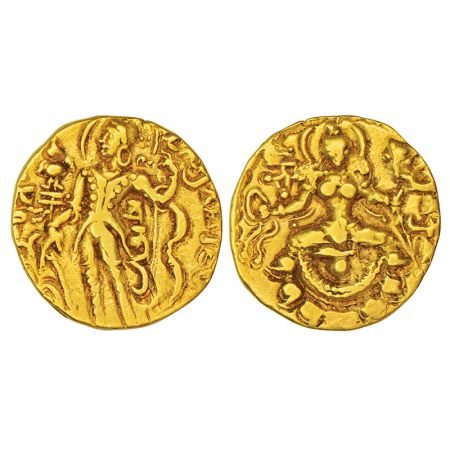 Gupta Empire - gold dinar of Chandragupta II (c.375-415 AD), 'Archer-Goddess on Lotus' typ
