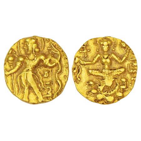 Gupta Empire - gold dinar of Chandragupta II (c.375-415 AD), 'Archer-Goddess on Lotus' typ