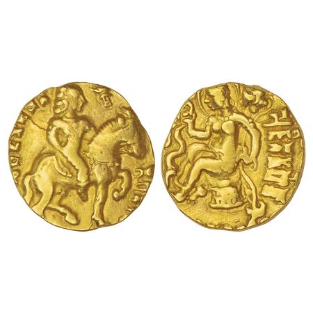 Gupta Empire, gold dinar of Kumara Gupta I (c.415-450 AD), 'Horseman' type, Altekar Class 