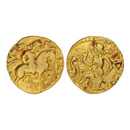 Gupta Empire - gold dinar of Kumara Gupta I (c.415-450 AD), 'Horseman' type, S. Kumar Clas