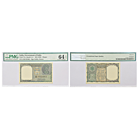 1 rupee, ND (1949), signed by K.R.K Menon, serial no.: A66 933462, J&R 6.1.1.1. PMG 64 Cho