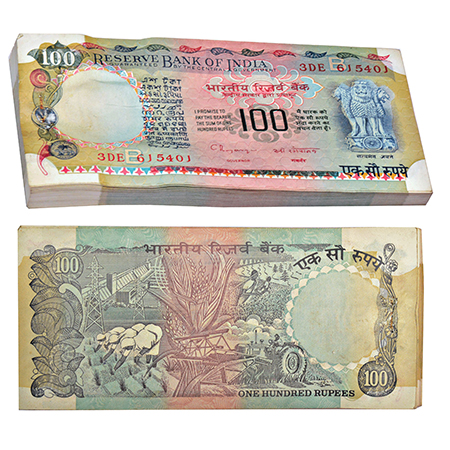 100 rupees, full packet of 100 notes, Agriculture series, ND (1992-1997), signed by C. Ran