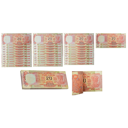 20 rupees, set of 32 fancy number notes, Wheel series, various Governor signed and insets,