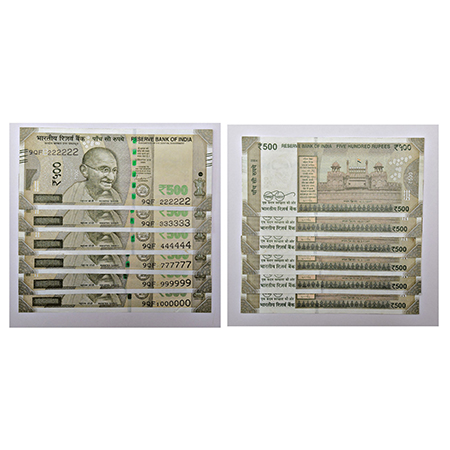 500 rupees, set of 6 fancy number notes, new Gandhi series, 2024, signed by Shaktikanta Da