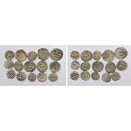 A group of 15 Princely States silver coins, includes 1x Kutch kori; 1x Kutch ½ kori; 3x Ja