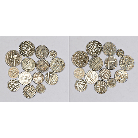 A group of 14 silver fraction coins, mostly Princely States, various denominations, dates 