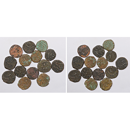 A group of 14 Bombay Presidency copper paisa, all Dholera mint. (14 coins)