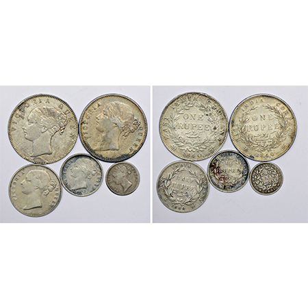 A group of 5 Victoria Queen silver coins, includes continuous and divided legend, 4x 1840,