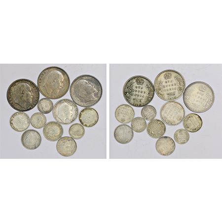 A group of 12 Edward VII silver coins, includes 3x rupee, 1x ½ rupee, 5x ¼ rupee and 3x 2 