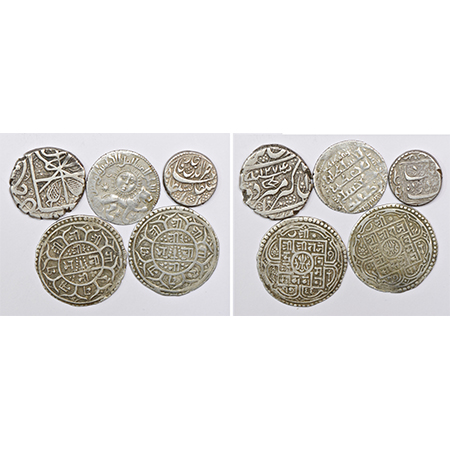 A group of 5 Foreign silver coins, includes Afghanistan, Iran and Nepal, various dynasties