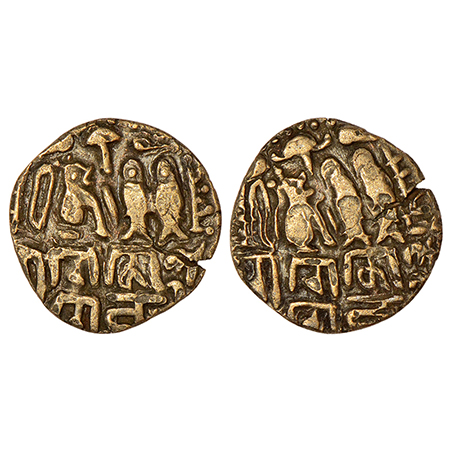 Chola Empire - base gold Kahavanu of Rajarajendra Chola (c.1015-1020 AD), MCSI-II 332-336,