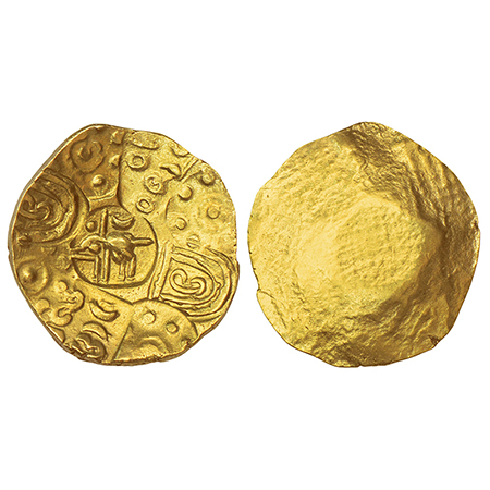 Kakatiyas of Warangal, punch-marked gold gadyana, in the name of 'Raya Gajakesari', attrib