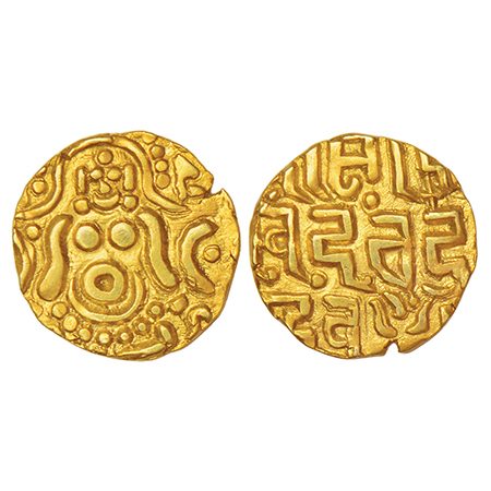 Gahadavalas of Kanuj, base gold 1⅛ masha of Govinda Chandra Deva (1114-1154 AD), Deyell 14