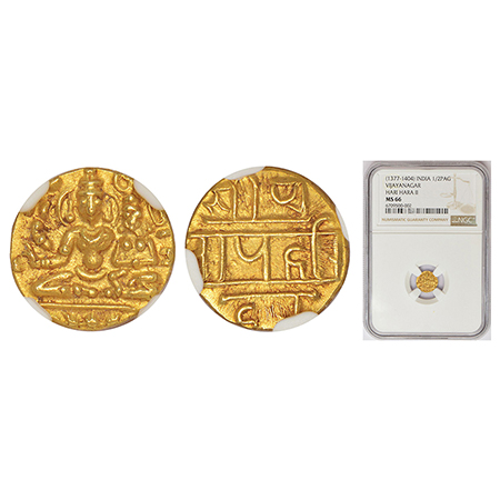 Vijayanagar Kingdom, Sangama dynasty, gold ½ pagoda of Hari Hara II (1377-1404 AD), MCSI-I
