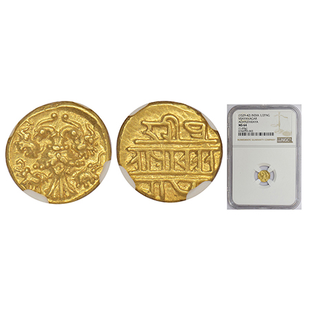 Vijayanagar Kingdom, Tuluva dynasty, gold ½ pagoda of Achyutaraya (1529-1542 AD), MCSI-I 6