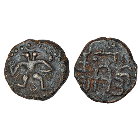 Tamil Nadu, copper double cash coin, most likely an issue of Nayakas of Gingee, (1600-1700
