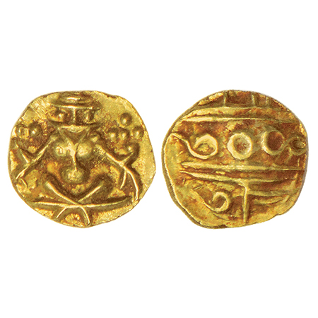Kingdom of Mysore, gold fanam of Kanthirava Narasa Raya (1638-1662 AD), MCSI-I 910-911, 0.