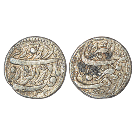 Jahangir (1605-1627 AD), silver rupee, Agra mint, 'Yaft' couplet, AH 1033/RY 18, KM 149.1,