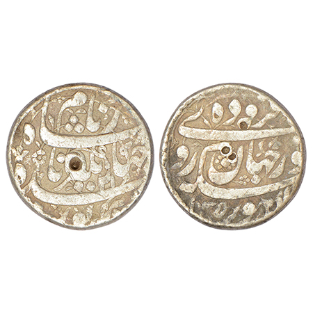 Jahangir with the name of Noor Jahan (1623-1627 AD), silver rupee, Lahore mint, 'Fuzodah' 
