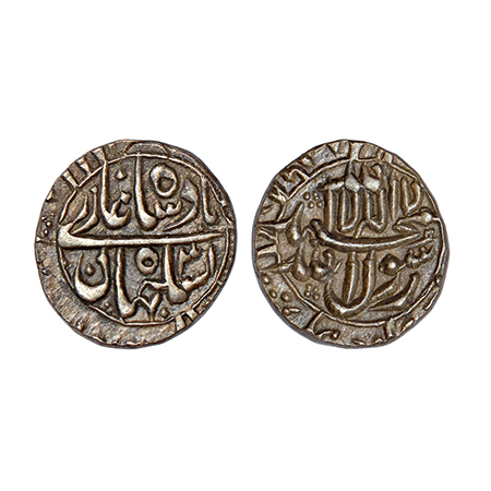 Shah Jahan (1628-1658 AD), silver ½ rupee, Surat mint, AH 1068/RY 31, both sides legend in