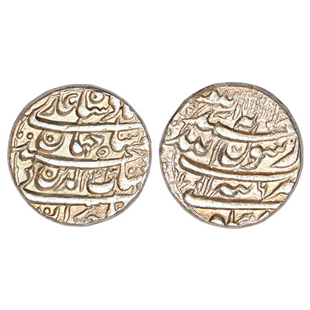 Shah Jahan (1628-1658 AD), silver rupee, Tatta mint, AH 1043/RY 6, both sides legend in fo