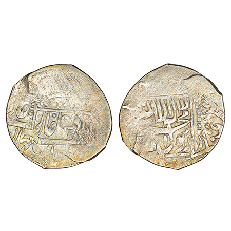 Shah Jahan (1628-1658 AD), silver shahrukhi/mithqal, minted at Balkh, double struck on bot