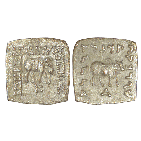 Indo-Greeks, silver square drachm of Apollodotos I (c.180-160 BC), BN series 4, 2.32g. Obv